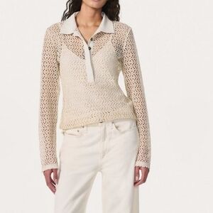 rag & bone Liv Mesh Crochet Polo Shirt